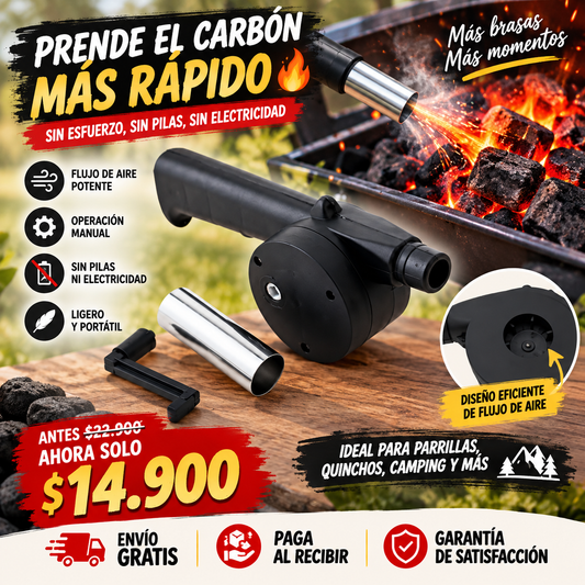 Soplador Avivador De Fuego Manual Asado